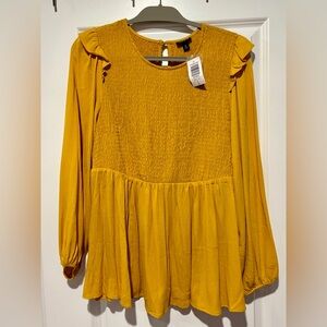 TORRID Peplum Crinkle Gauze Smocked Top Silhouhette Yellow Size 0X New w/ Tag
